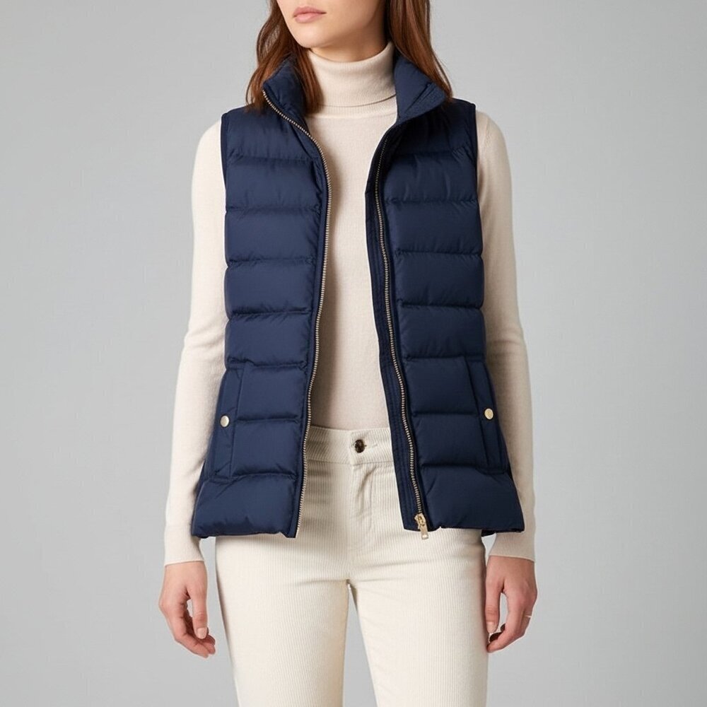 J. Crew Navy Quilted Puffer Vest with Side Zip Detail Size XS